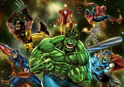 Avengers The Avengers Captain America Wolverine Hulk Silver Surfer Marvel Spider-Man Iron Man Thor Wall Poster Paper Print