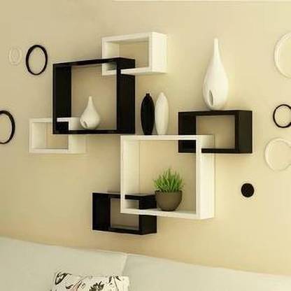 ArtfulCrafts Wall Mount Attach Wall Shelves Rack Shelves Wooden Wall Shelf (Number of Shelves -6 White, Black) Wooden Wall Shelf