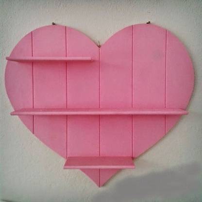 ArtfulCrafts Wooden Heart SHape Wall Mounted Wall Shelf ( Number Of Shelves 3 Pink) Wooden Wall Shelf