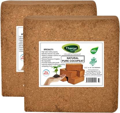 THANJAI NATURAL Organic Cocopeat Block - 10Kg - 11kgs Expands up to 150-160Litres of Coir Manure