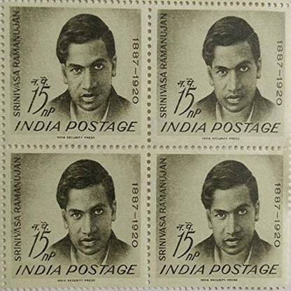 Sams Shopping 22 Dec. 62 Srinivasa Ramanujan. Personality, Mathematician, National Mathematics Day, 15 nP. (Block of 4) Stamps