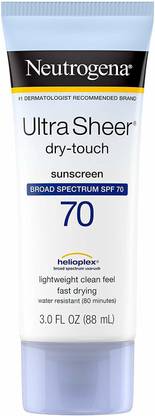 NEUTROGENA Sunscreen - SPF 50 Ultra Sheer Dry-Touch Water Resistant and Non-Greasy Sunscreen Lotion with Broad Spectrum SPF 70, 3 fl. Oz