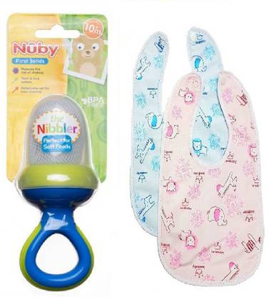 NUBY Baby Fruit Nibbler Food Feeder With Baby Bib (Combo)