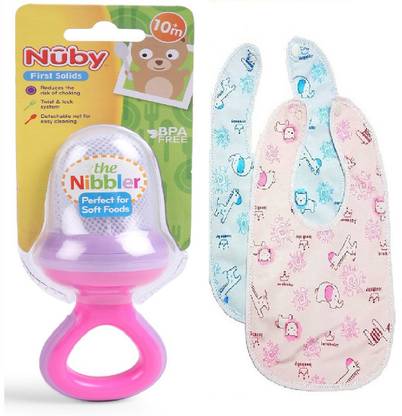 NUBY Baby Fruit Nibbler Food Feeder With Baby Bib (Combo)