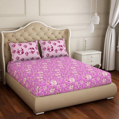 SPACES 144 TC Cotton Queen Floral Flat Bedsheet