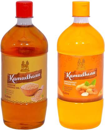 Kamadhenu Sesame & Groundnut Cold Press Oil 1L Combo Groundnut Oil Plastic Bottle