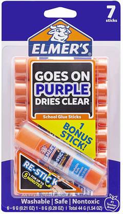 Elmer’s Disappearing Purple Glue Sticks with Bonus Re-Stick Glue Adhesive