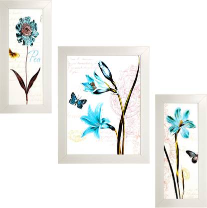 Indianara Set of 3 Floral Paintings Without Glass 6 X 13, 10.2 X 13, 6 X 13 INCH Digital Reprint 13 inch x 22.2 inch Painting
