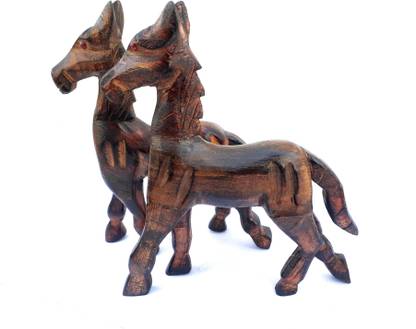 mdwood Wooden decorative small size horse set of 2 Decorative Showpiece  -  22.8 cm