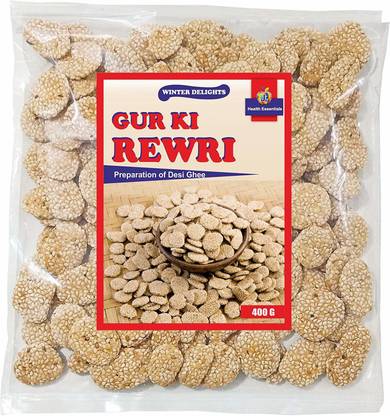 Jioo Organics Gur Ki Rewri | Sweet Revari Made of Sesame & Jaggery. Rewari is Best for Nutrition & Health Benefit | 400 gm Pouch