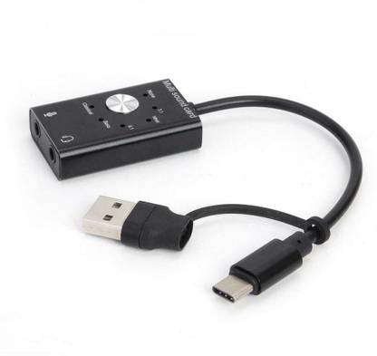 microware Type C And USB External Sound Card Type-C & USB 2.0 External Stereo Sound Card Audio Adapter with 3.5mm Headphone Jack and Microphone Jack for Windows, Mac, PC, Laptops, Computer, Desktops and Mobile Phones Sound Card
