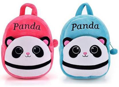 HappyChild 2 Baby Panda Soft Velvet Kids School/Nursery/Picnic/Carry/Travelling Bag - 2 to 5 Age Waterproof Backpack School Bag (10 L) Plush Bag
