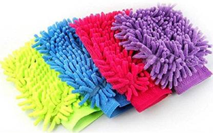 MSE Hand Glove (Pack of 4) Duster Washing Mitt Single Side Gloves Wet and Dry Glove Set