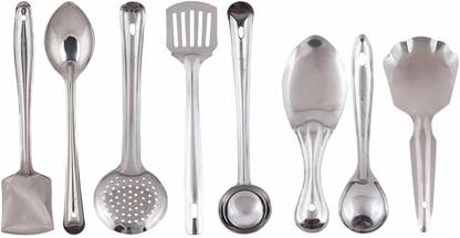 Mohini steels Kitchen Serving and Cooking Utensil Tools Ladles Set Ss Kitchen Tool Stand Set of 8 Pcs Kitchen Tool Set