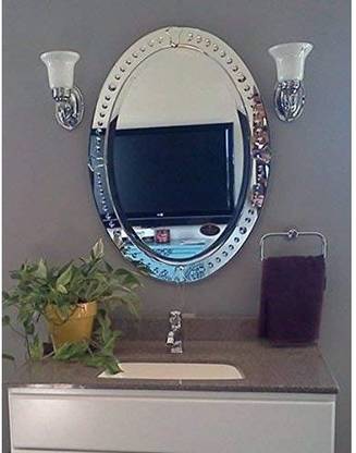 ALFA DESIGN Oval Intelligent Design Etched Venetian Glass Framed Oval Vanity Mirror Decorative Mirror