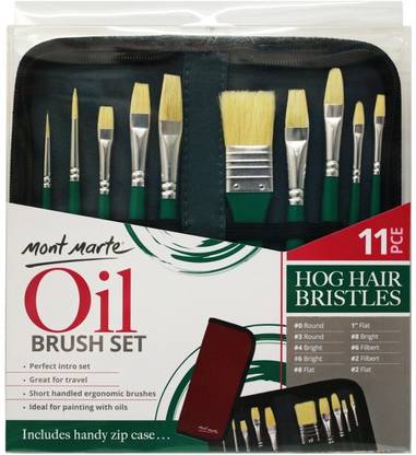 Mont Marte Hog Bristle Brush Set in Wallet For Oil Painting