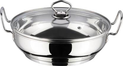 Vinod Cookware Induction Base Stainless Steel Kadai with Lid, 26 cm, 3.7 Ltr Kadhai 26 cm diameter with Lid 3.7 L capacity
