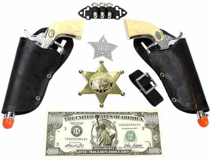 Imprints Plus PC WestPC Western Cowboy Gun Set White and Chrome Finished Includes a Gold Badge and 1 Faux Statue of Liberty Million Dollar Billern Cowboy Gun Set White and Chrome Finished Includes a Gold Badge and 1 Faux Statue of Liberty Million Dollar Bill Armor Sets