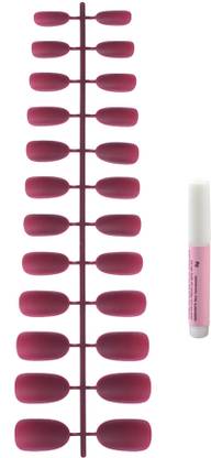Charmy Red Matte False Finger Nails with Glue Berry Red