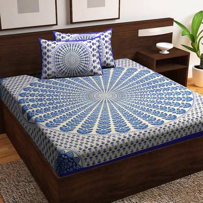 shree sd creation 170 TC Cotton Double 3D Printed Flat Bedsheet