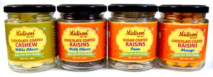 Midiron Handmade Flavored Dry Fruit Pack 4 Chocolate coated dry fruits with beautiful Gift Box Brittles