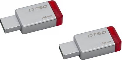 KINGSTON (Combo Pack of 2) USB 50 32GB USB 3.0 Flash Drive , 32 GB Pen Drive Compatible with Laptop, Desktop Computer, Audio Player USB 3.0 Metal Case