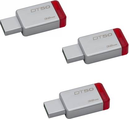 KINGSTON (Combo Pack of 3) USB 50 32GB USB 3.0 Flash Drive , 32 GB Pen Drive Compatible with Laptop, Desktop Computer, Audio Player USB 3.0 Metal Case