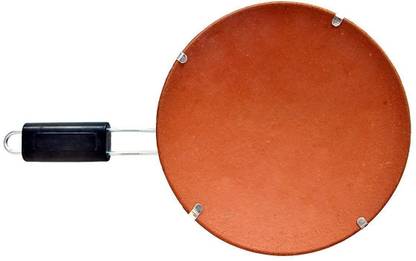 B S NATURAL Clay Handmade Roti Tawa with Handle, Brown, 9 Inch Cookware Set