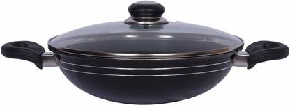 NIRALI Classic Plus Non-stick Kadhai 3.1 Ltrs Mark -6 Size: 32CM, Thickness : 0.3CM, Black Kadhai 32 cm diameter with Lid 3.1 L capacity