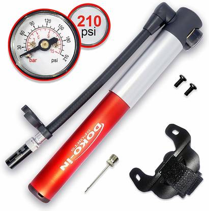 DOKO-IN Mini Bike Pump With Gauge Dual Action Bicycle Tire Pump With Flex Bicycle Pump