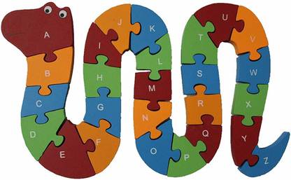 voolex Wooden Shaped Coloured Snake Puzzle with 26 Alphabets(A-Z) and Numbers (1-26) for Kids to Learn Letters and Numbers- Return Gifts