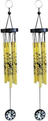 Ryme Feng shui Golden Yin Yang Printed Wind Chime Wall Hanging For Home / Office Brass Windchime
