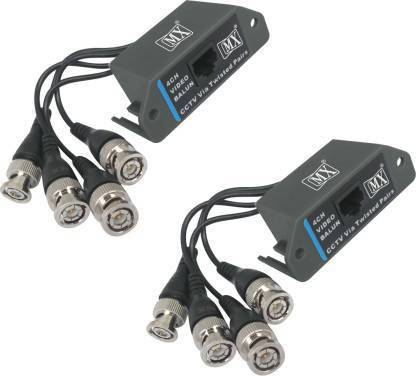 MX S-026 1 Pair 4 Channel Passive BNC Video Balun Coaxial over UTP Cat5 Cat5e Cat6 Cable upto 300 Meters - Transceiver for CCTV Camera and DVR Wire Connector