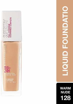 MAYBELLINE NEW YORK Super Stay 24H Full Coverage Liquid Foundation, Warm Nude 128, 30ml Foundation