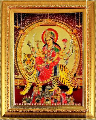 SUNINOW Durga maa big size photo frame | religious frame | god photo frame ( big size - 46 x 36 cm ) Religious Frame