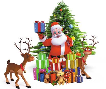 Artway 50 cm Christmas Tree Santa Claus Beautiful Wall Stickers for Living Bed Room Office Self Adhesive Sticker