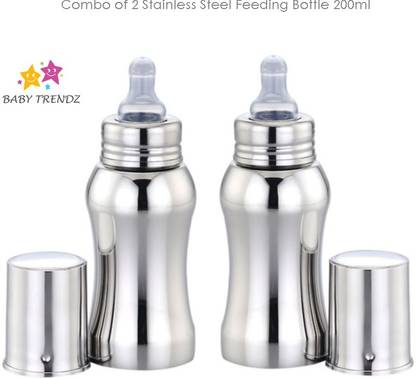 Baby Trendz Stainless Steel Baby Feeding Bottle 200ml Combo Pack of 2 - 400 ml