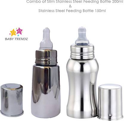 Baby Trendz Stainless Steel Baby Feeding Bottles 200ml and 150ml Combo Pack of 2 - 350 ml