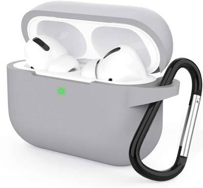 Midkart Front & Back Case for Airpods Pro Grey Silicone Cover ONLY 360° Protective & Keychain (LED VISIBLE) (NO AIRPODS)