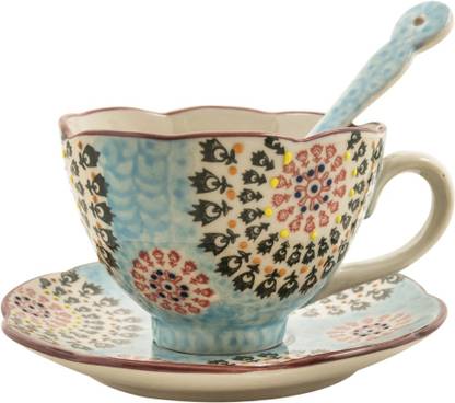 Chumbak Pack of 3 Ceramic Bouquet Buddies Cup & Saucer with Spoon
