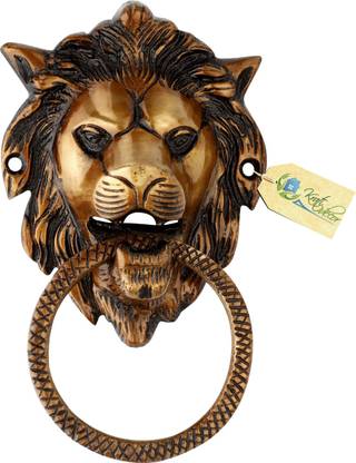 Kratidecor Lion Face Cross Ring Brass Door Knocker