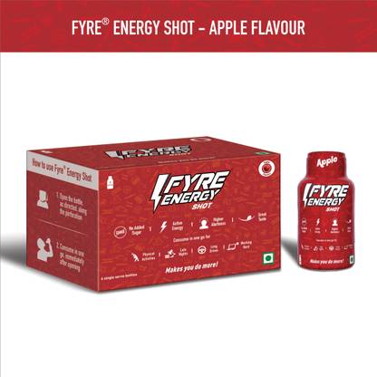 Fyre Energy Shot - Apple Flavour - Pack of 12 Servings (12 Bottles x 60mL each) Energy Drink