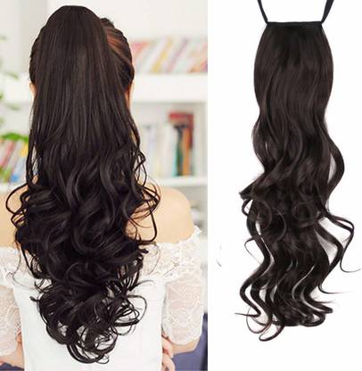 Hymaa Black Synthetic  Curly Ponytail For Women & Girl Hair Extension