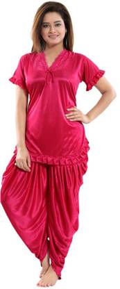 RADHEY ART Women Solid Pink Night Suit Set