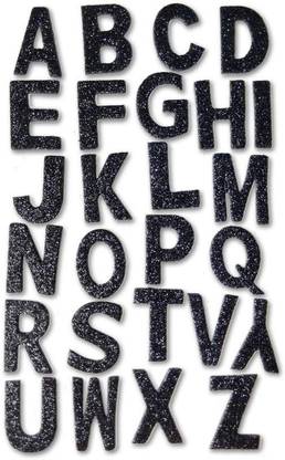 Comet Busters 7.62 cm Self Adhesive Black Glitter 3D Alphabet Stickers Reusable Sticker