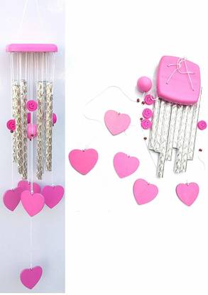 shanol B Squar pink Heart Shape Wind Chime for home decoraton Wood, Aluminium Windchime