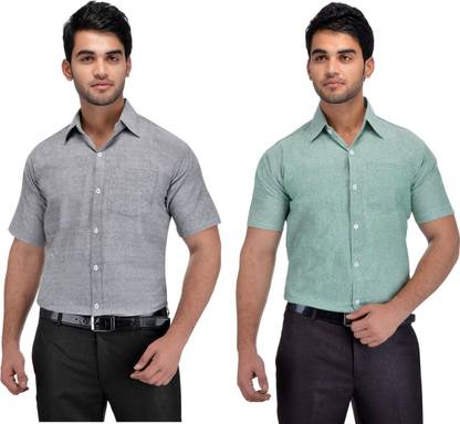 Men Solid Casual Grey, Blue Shirt