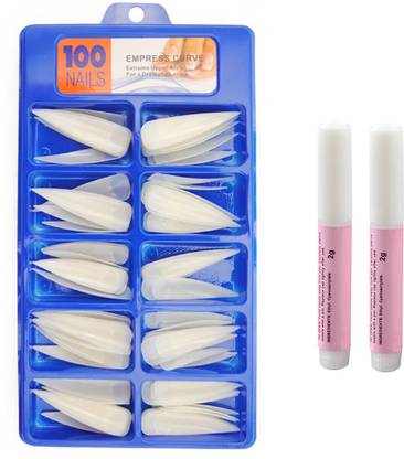 WAKEFULNESS Long Sharp False Nails with Glue Natural