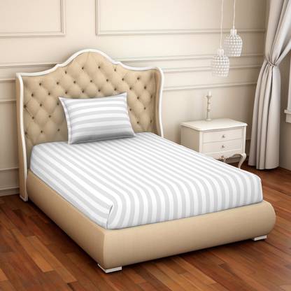 SPACES 210 TC Cotton Single Striped Flat Bedsheet