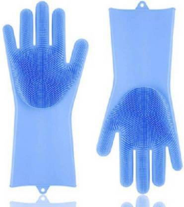 WOMS Silicon Household Safety Wash Scrubber Heat Resistant Kitchen Gloves Wet and Dry Glove cleaning gloves Wet and Dry Glove